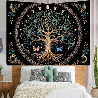 Lunerfex Tree of Life Tapastry Sun and Moon Tapastry Flower Boho Tree Mandala Wall Hanging for