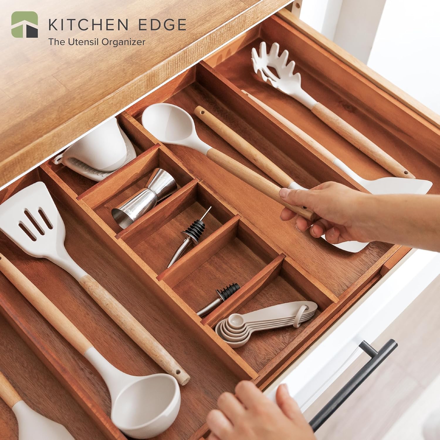 Adjustable Kitchen Drawer Organizer for Utensils and Junk, Food-Safe Contract Grade with 100%