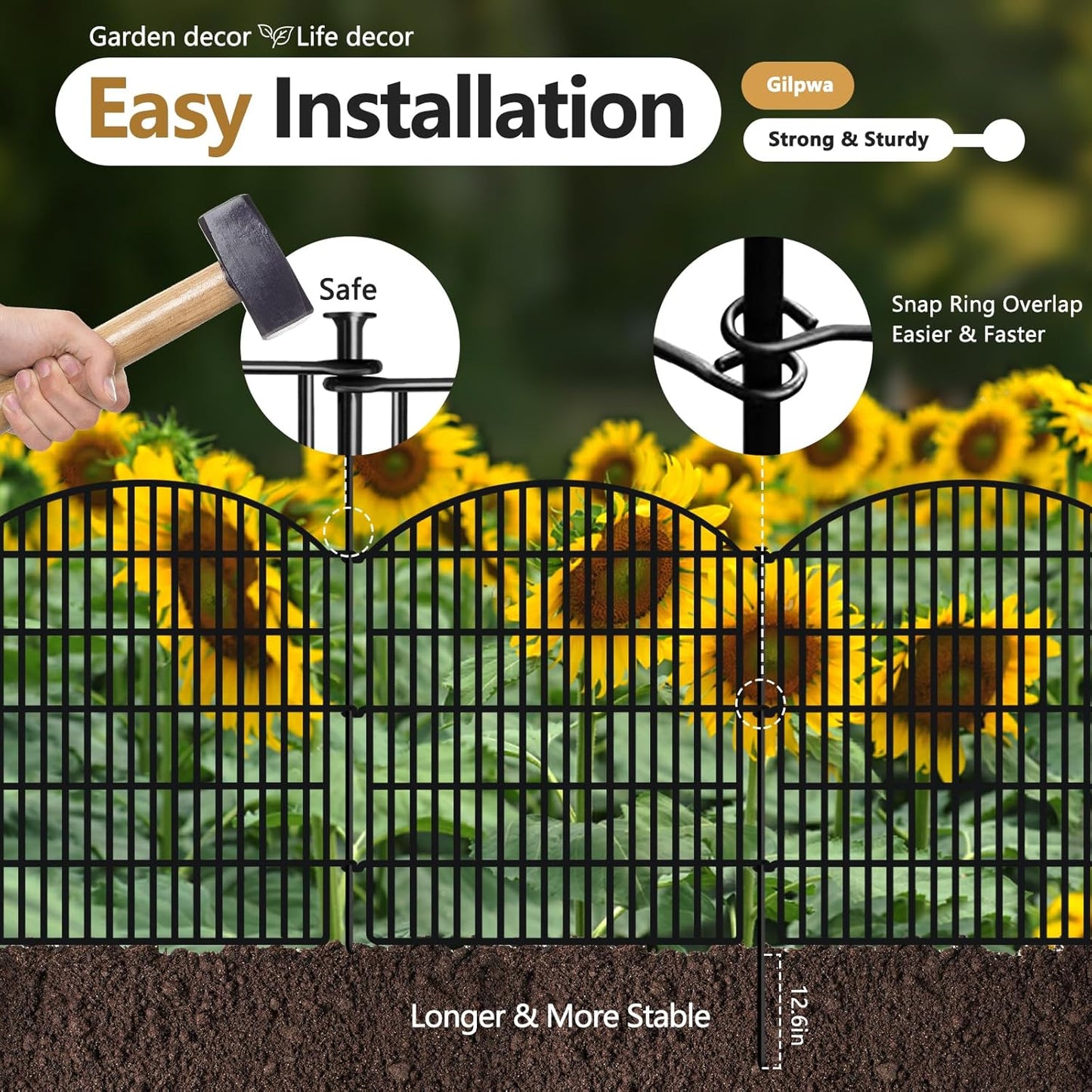 16 Panels Decorative Garden Metal Fence, 33in (H) x 38.67ft (L) No Dig Dog Fencing for Outdoor