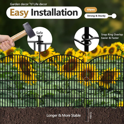 16 Panels Decorative Garden Metal Fence, 33in (H) x 38.67ft (L) No Dig Dog Fencing for Outdoor