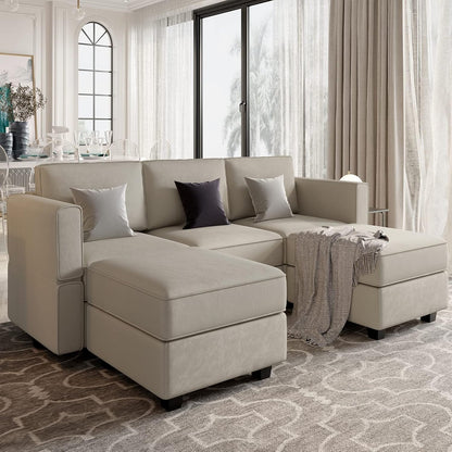 Belffin Modular Sectional Sofa with Double Chaise Velvet U Shaped Sofa Reversible Sectional Couch