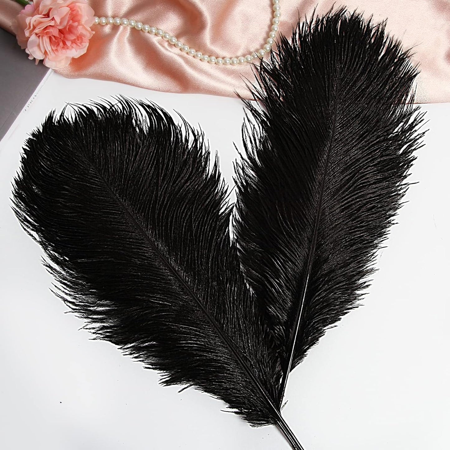 THARAHT Black Ostrich Feathers 12pcs Large Natural Bulk 20-22Inch 50cm-55cm for Wedding Party