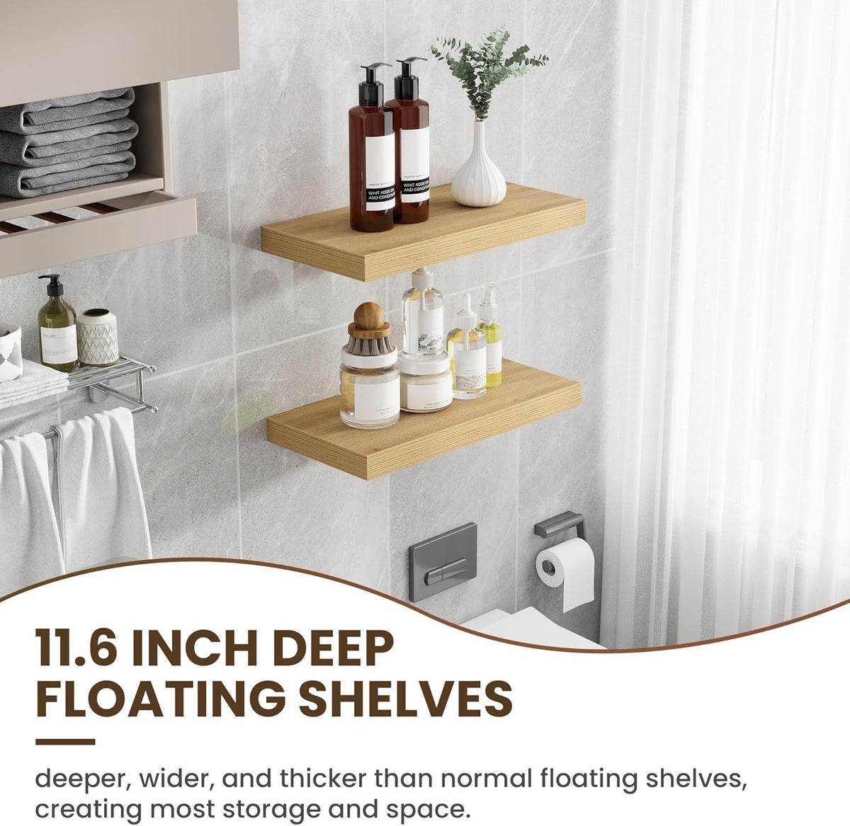 24 Inch Floating Shelves, 12 Inch Deep Floating Shelves for Wall, Floating Shelf with Invisible