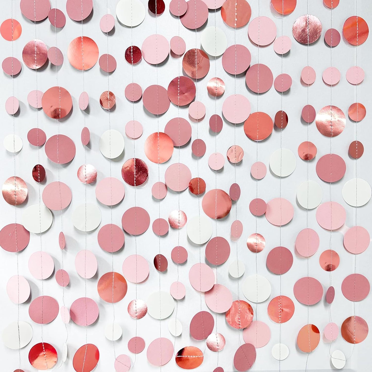 Rose Gold Party Decorations Dusty Pink Circle Dots Garland Blush Pink Hanging Paper Polka Dot