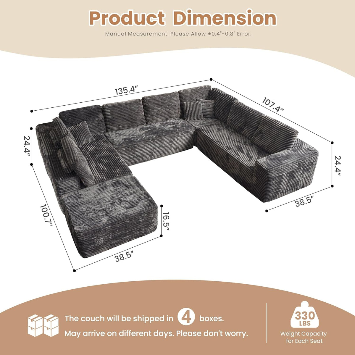 HOOOWOOO Cloud Sectional Couches for Living Room,Modular Sectional Sofa No Assembly,136X108 Inch