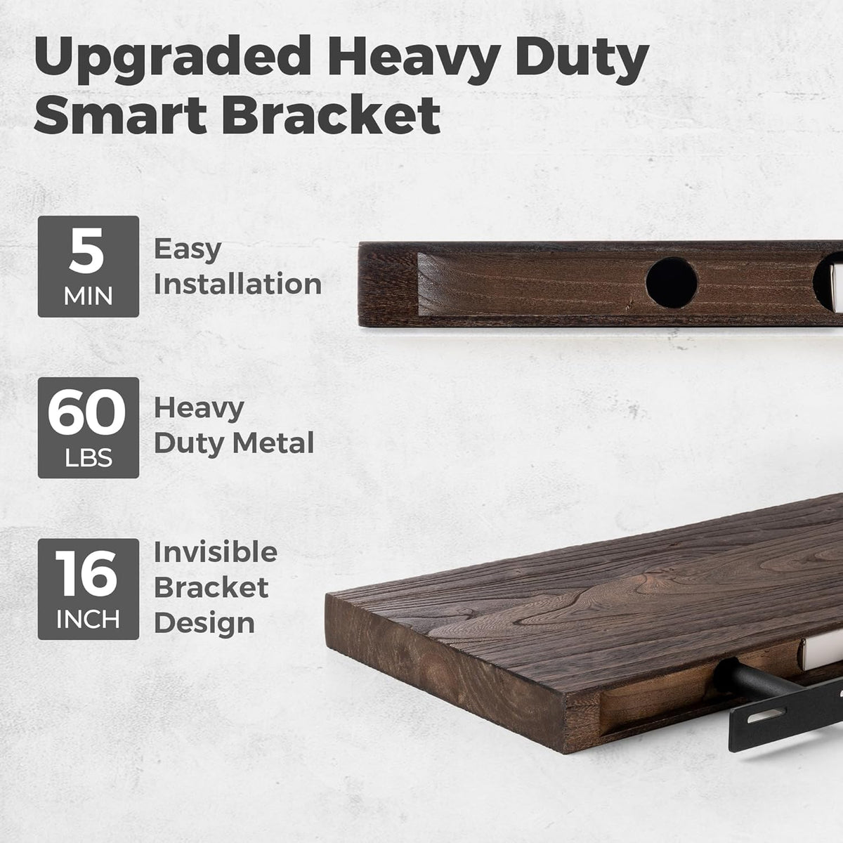 RICHFOCUS Live Edge Elm Floating Shelves - 48" W x 9.3" D Rustic Solid Wood Wall Shelves with