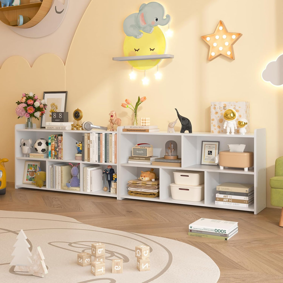 Book Shelf, 5 Cubes Storage Organizer, Open Shelf Wooden Bookcase, Freestanding White Bookshelf