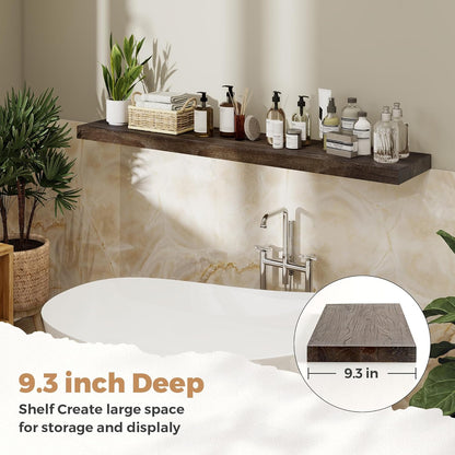 RICHFOCUS Elm Floating Shelves for Wall - 48" W x 9.3" D Rustic Solid Wood Shelves with Invisible