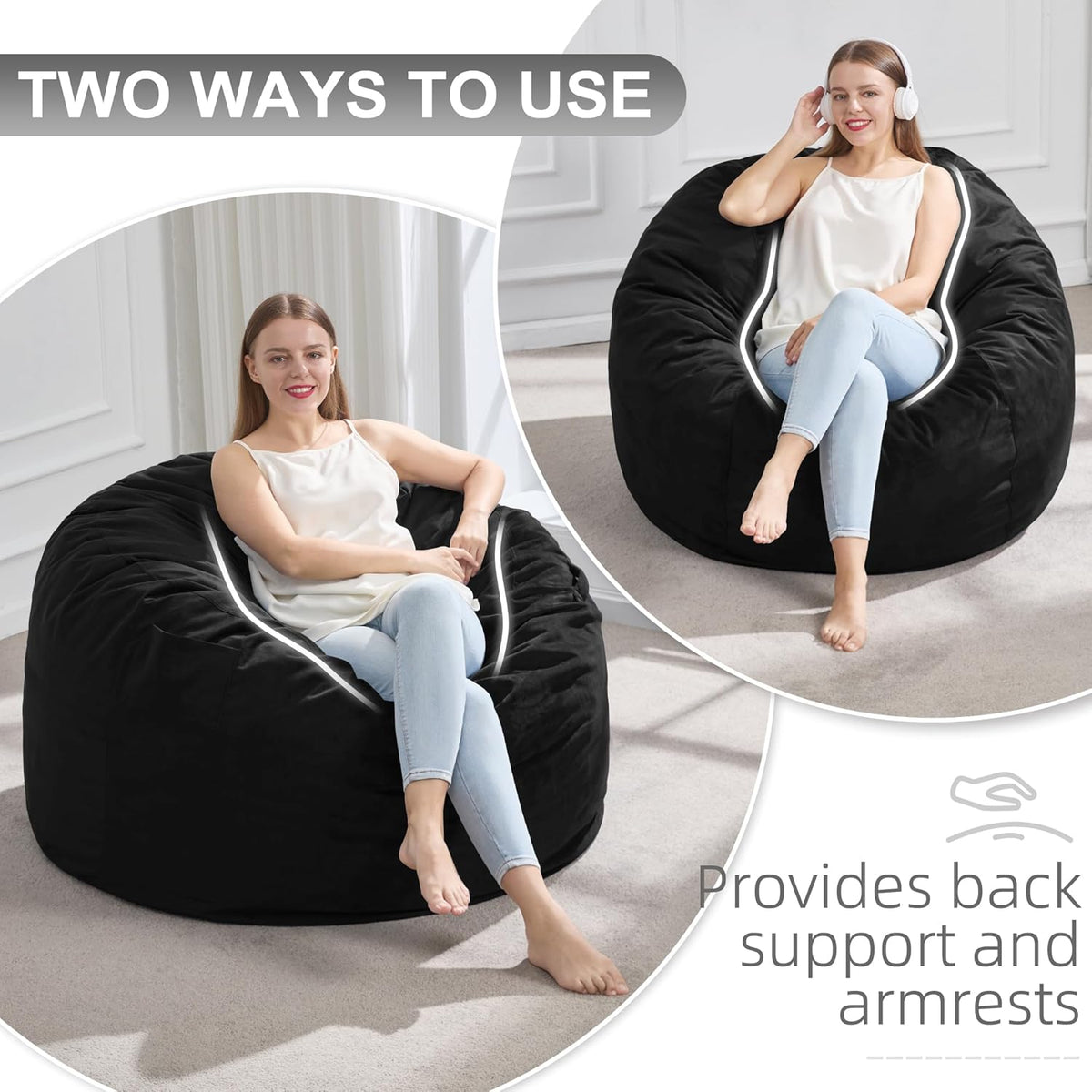 Hobestluk 3FT Bean Bag Chair Giant Bean Bag Chairs for Adults Large Bean Chairs with Removable