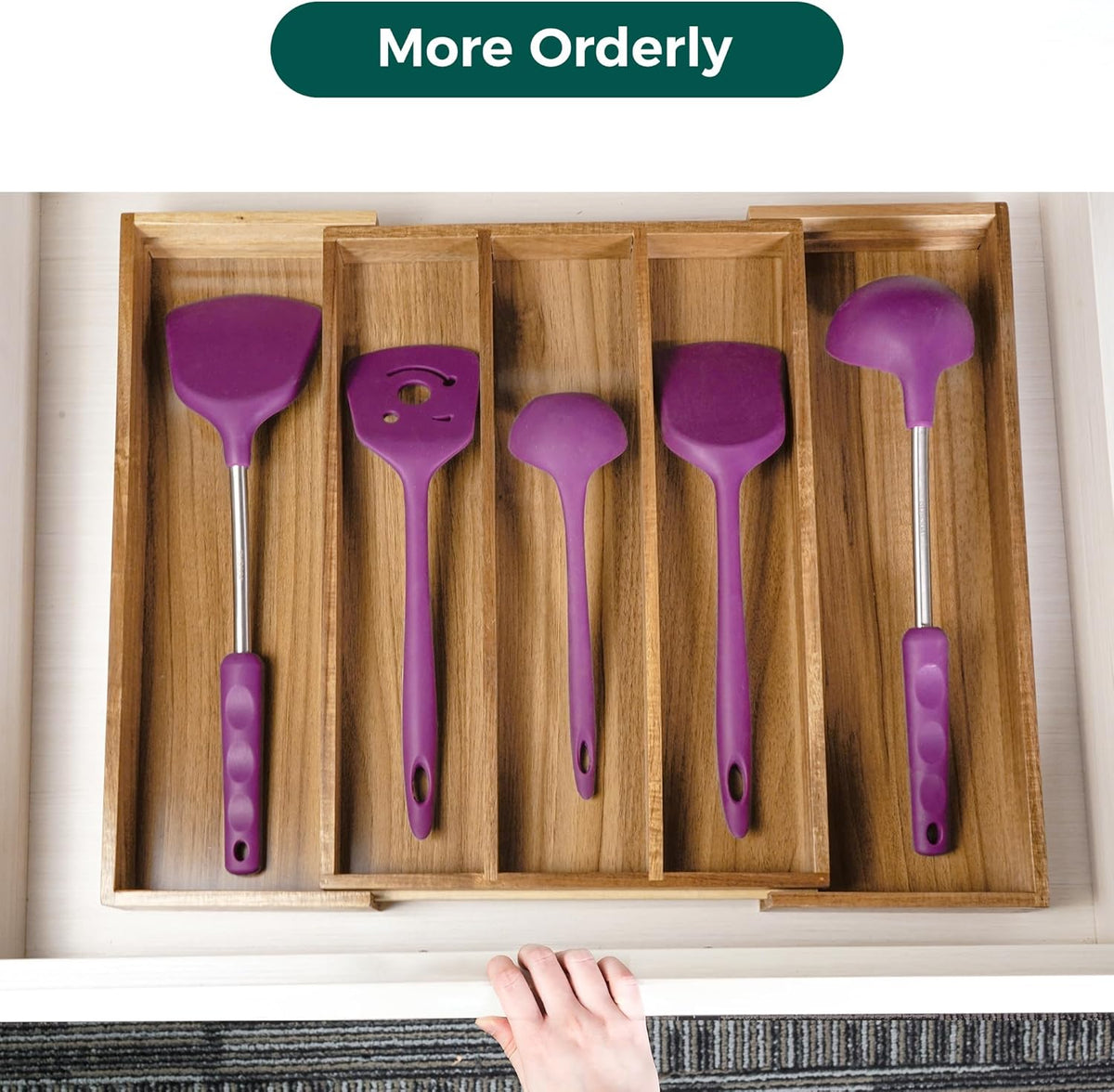 Utoplike Acacia Kitchen Drawer Organizer Expandable, Large Utensils and Cutlery Tray, Adjustable