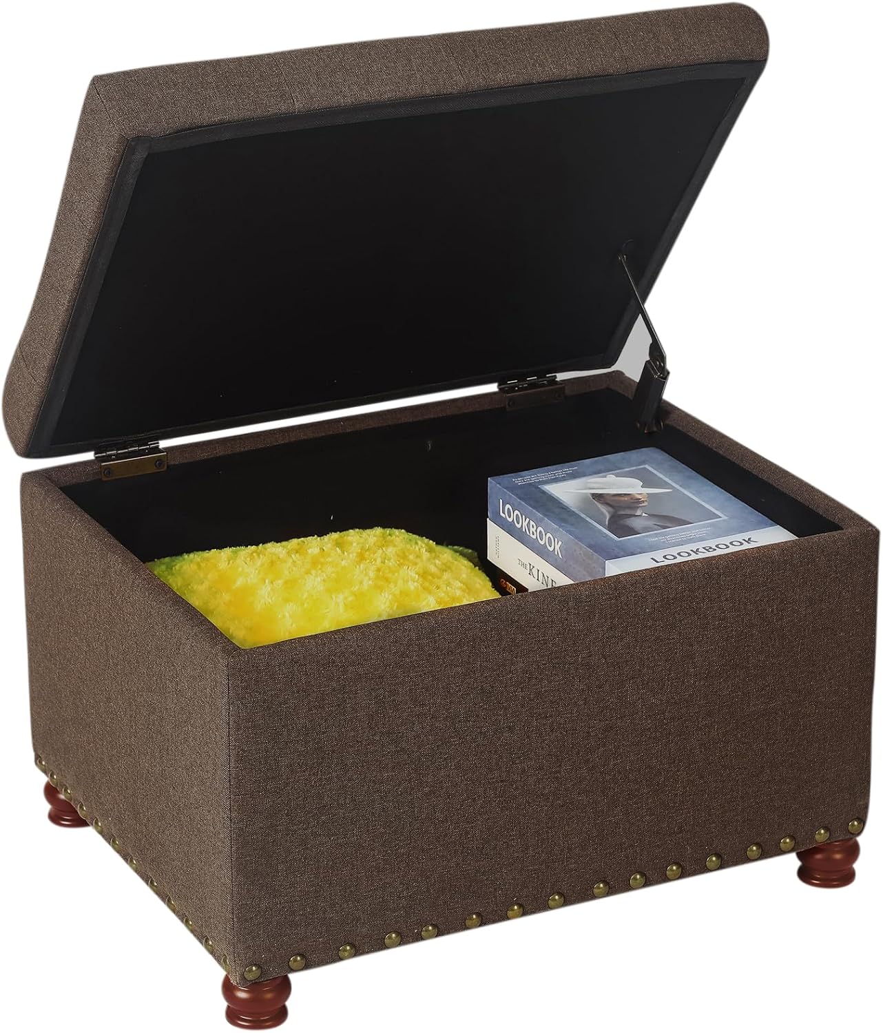 Joveco Storage Ottoman Linen Tufted Bench, Rectangular Footrest Footstool Coffee Table Seat for