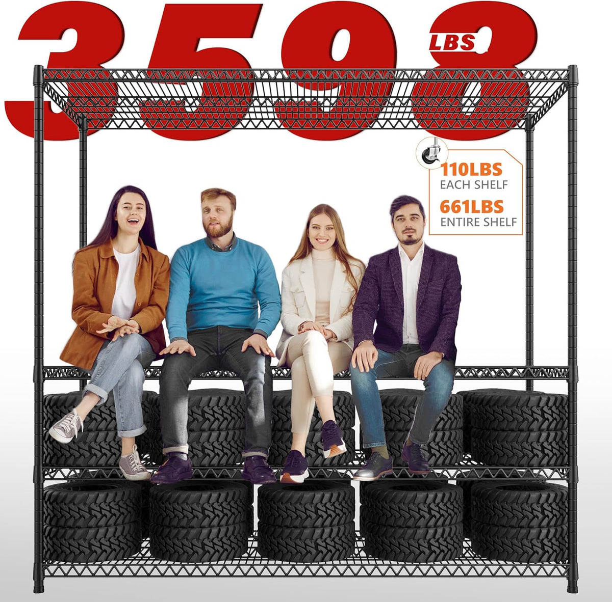 REIBII 60''W X 82.6" H Steel Heavy Duty Wire Shelving Unit with Wheels, 6-Tier Adjustable Storage