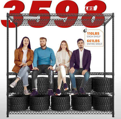 REIBII 60''W X 82.6" H Steel Heavy Duty Wire Shelving Unit with Wheels, 6-Tier Adjustable Storage