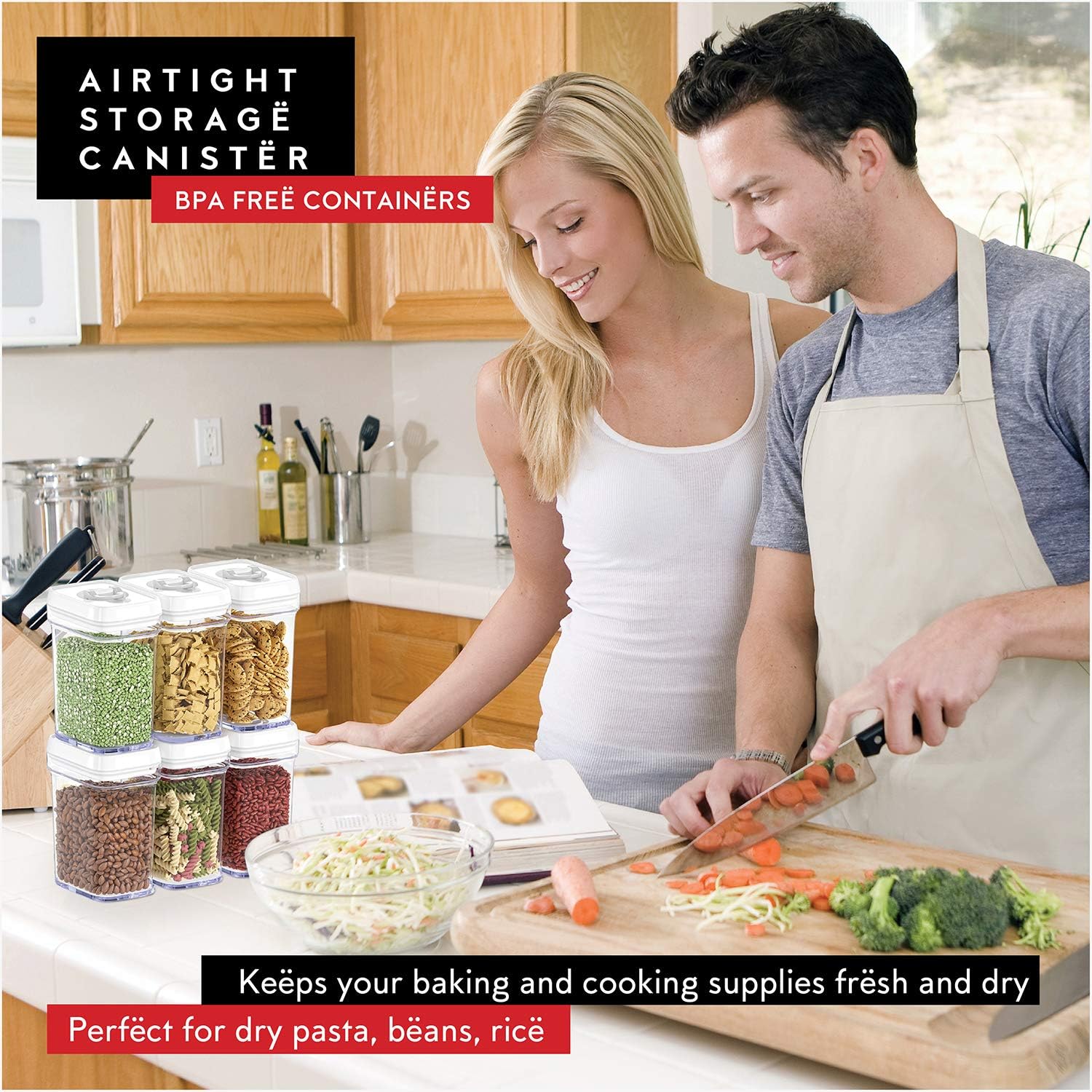 DWËLLZA KITCHEN Airtight Food Storage Containers for Pantry With White Lids – 6 Pack - Clear Air