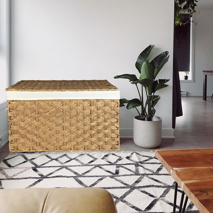 Wicker Storage Basket with Lid, 42.3 Gallon (160L) Large Blanket Basket with Lid, Woven Storage Bin