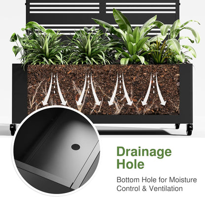 Casaphoria Metal Raised Garden Bed with Trellis and Wheels, 72"x47"x16" Planter Box for Climbing