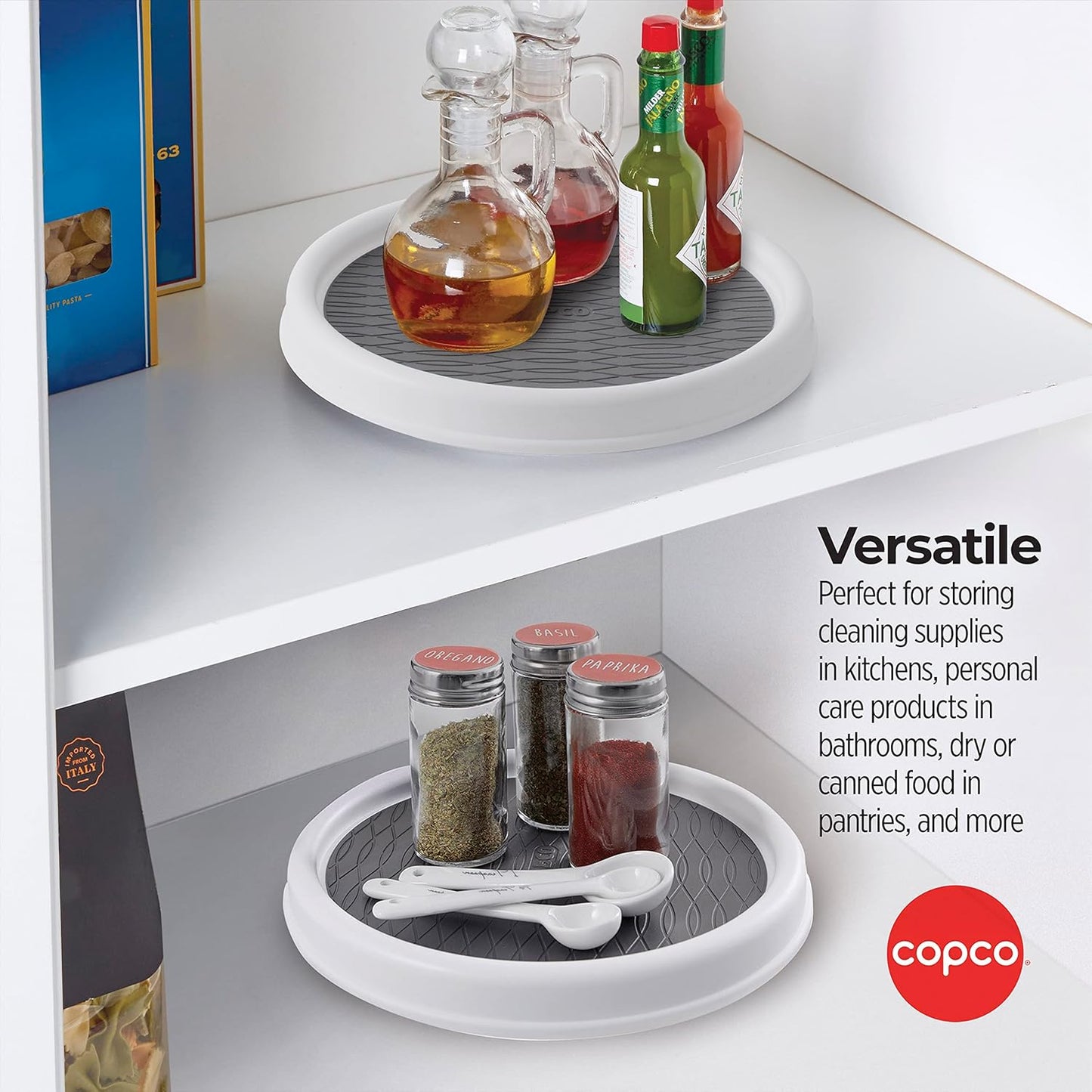 Copco 9 Inch Non Skid Pantry Cabinet Lazy Susan Turntable, Set of 2, Spinning Organizer for