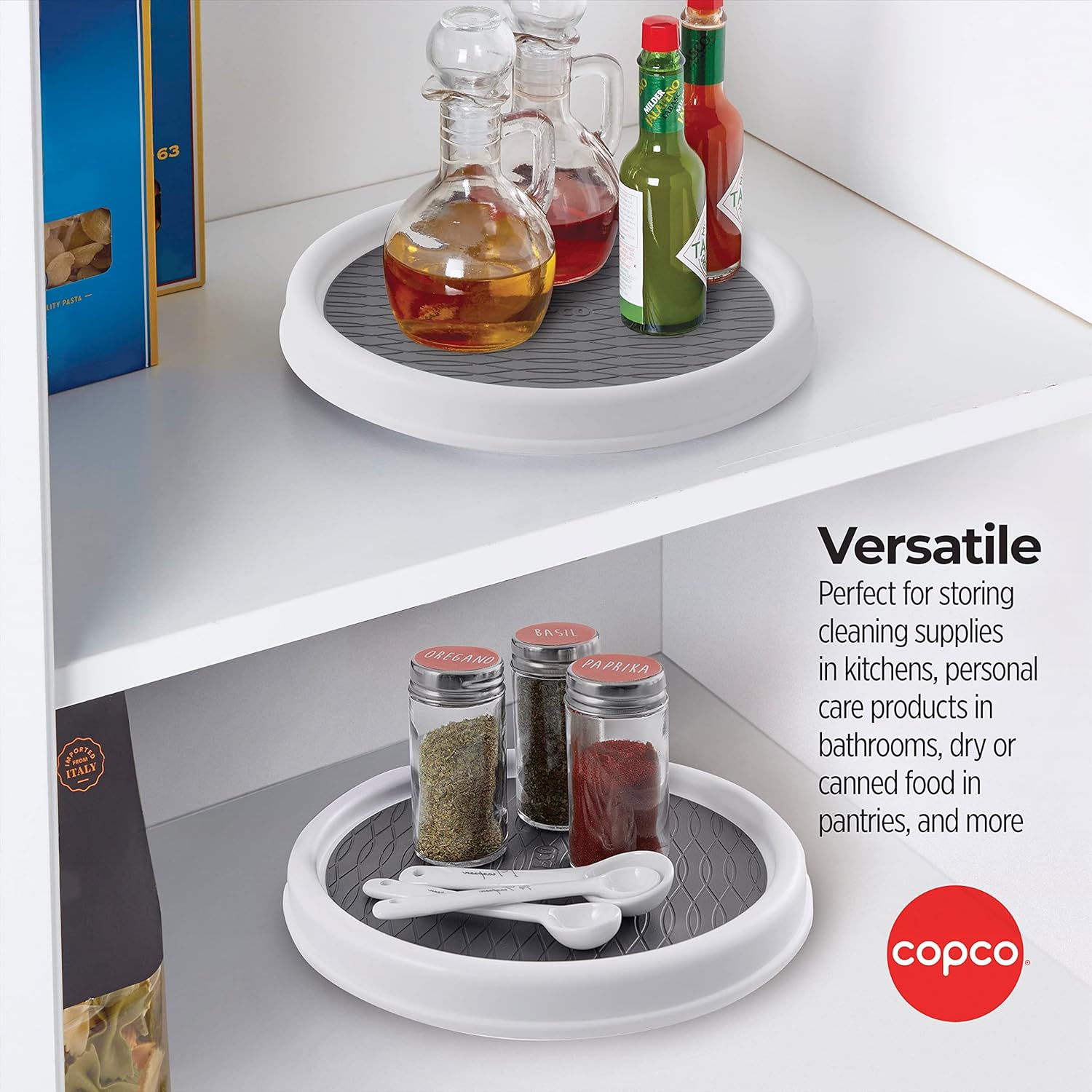 Copco 9 Inch Non Skid Pantry Cabinet Lazy Susan Turntable, Set of 2, Spinning Organizer for
