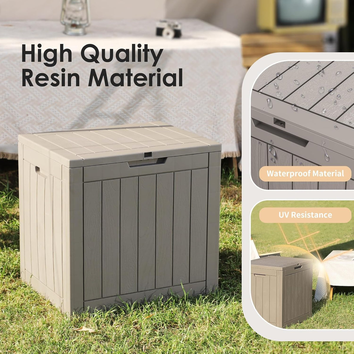 DRATO Deck Boxes, 31 Gallon Outdoor Storage Box for Patio Cushion, Sports Equipment, Garden Tools