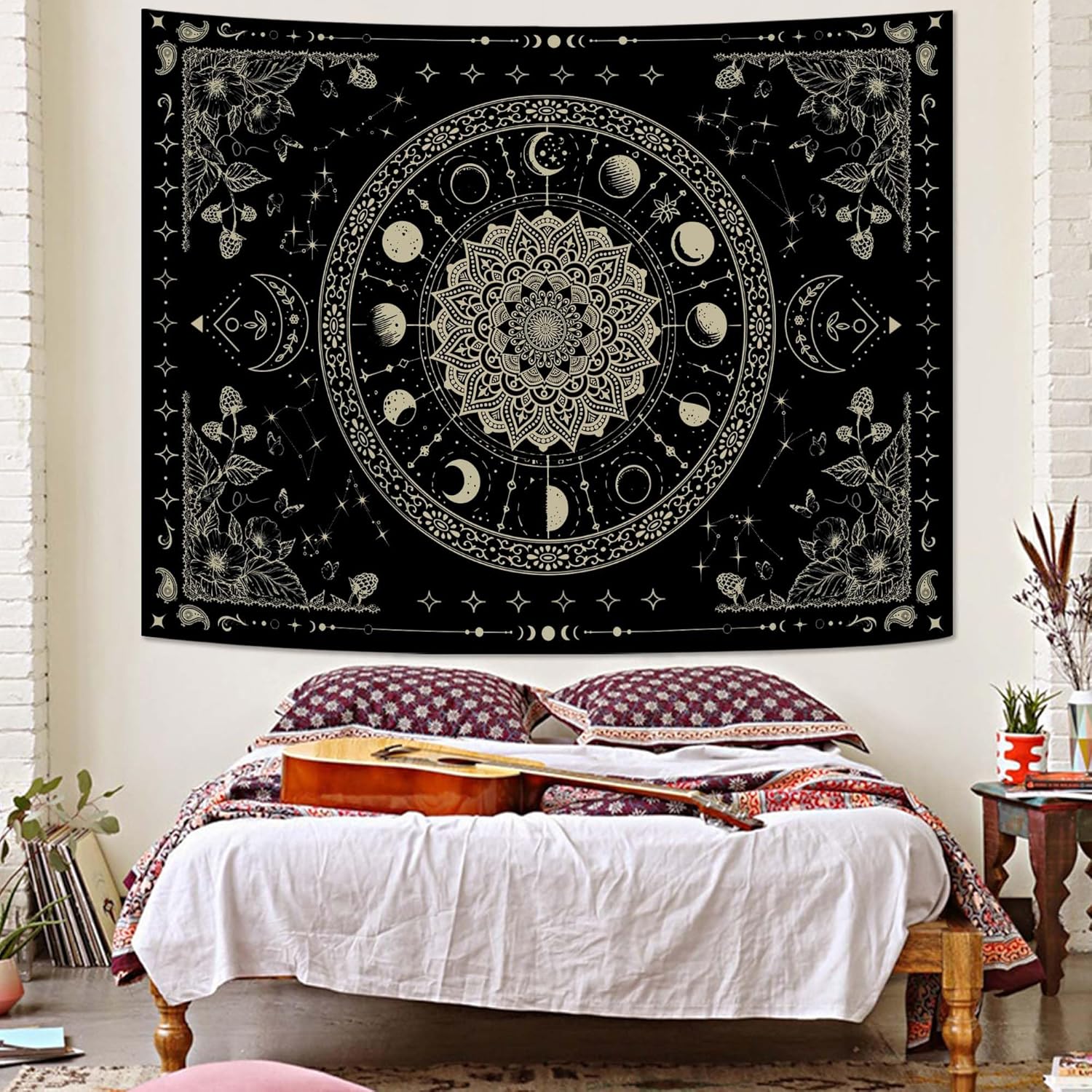 Lunerfex Mandala Moon Tapestry Boho Tapestry for Bedroom Black Tapestries Wall Hanging Living Room