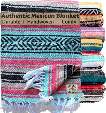 Del Mex Classic Mexican Blanket, Large Authentic Woven Falsa Throw (70"x50"), Artisan Southwest