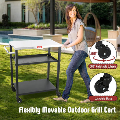 3-Shelf Grill Table,Pizza Oven Stand with Adjustable Shelf, Movable Grill Cart, for Outside,Outdoor