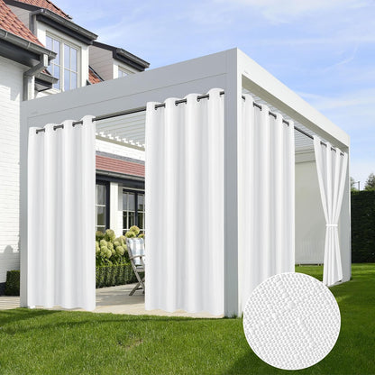 HolidayIdeas 4 Panels Linen Outdoor Curtains for Patio Waterproof White Curtains 84 Inch