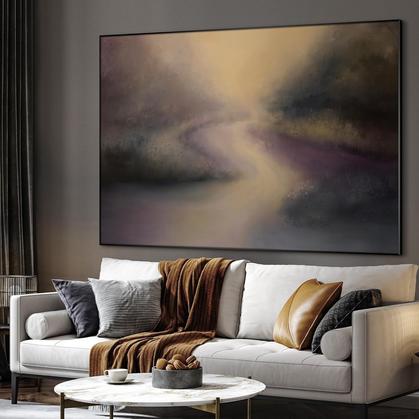 SIGNWIN 60"x72" Extra Large Framed Wall Art Golden Light River Path Dreamy Impressionist Landscape