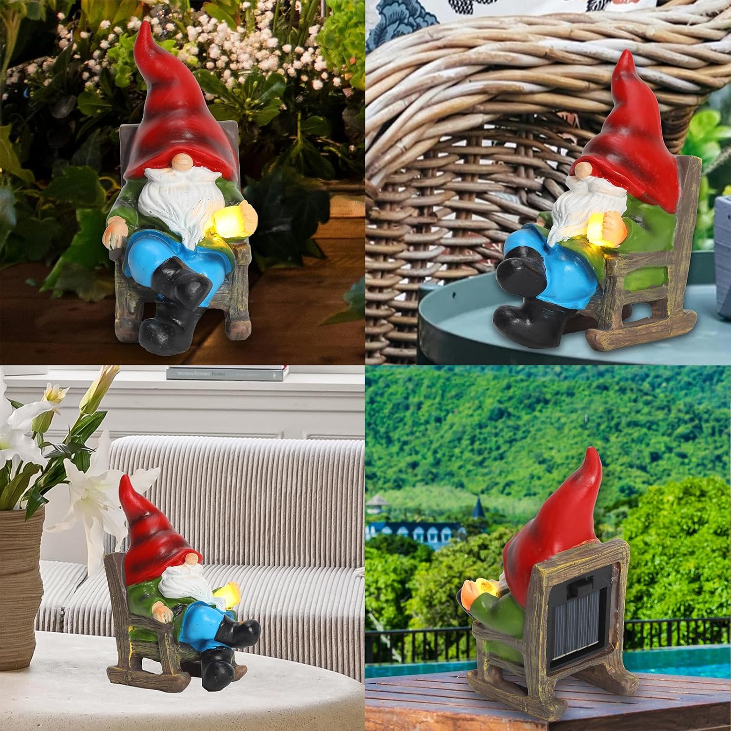 Garden Gnome Statue Solar Light Miniature Outdoor Decor Gnome Figurine for Outdoor Indoor Home Lawn