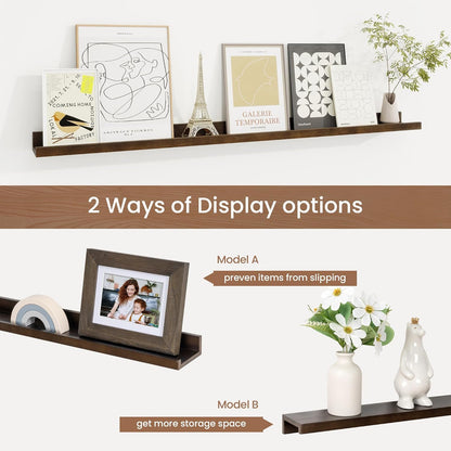 Picture Ledge Shelf, Solid Pine Wood Floating Shelves Set of 2, 40 Inches Nursery Book Shelves for