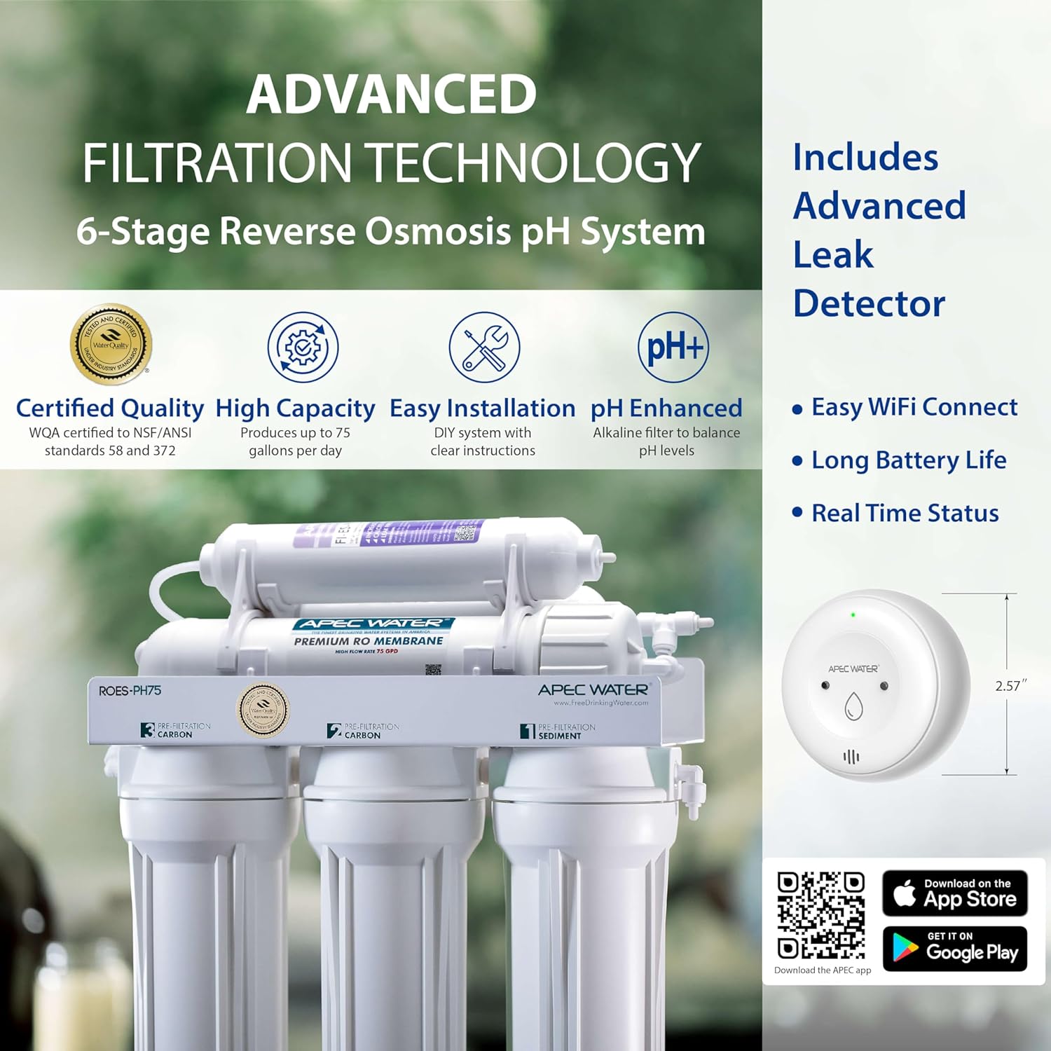 APEC Water Systems ROES-PH75 Essence Series Top Tier Alkaline Mineral pH+ 75 GPD 6-Stage Certified