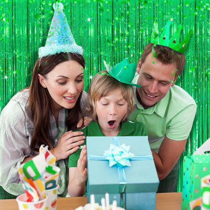 3 Pack Green Streamers Backdrop Jungle Party Decorations Foil Fringe Backdrop Curtains Photo Booth