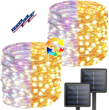 (Warm White ⇋ Multicolor) Solar Christmas String Lights Outdoor, 2-Pack 80FT 200 LED Waterproof