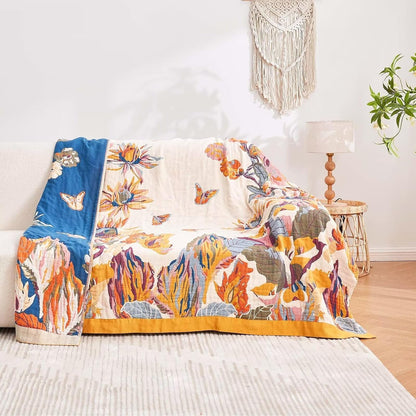 Boho Throw Blanket, 100% Cotton Ultra Soft Luxury Throw Rustic Quilt, 60"x80" Floral Bird Butterfly