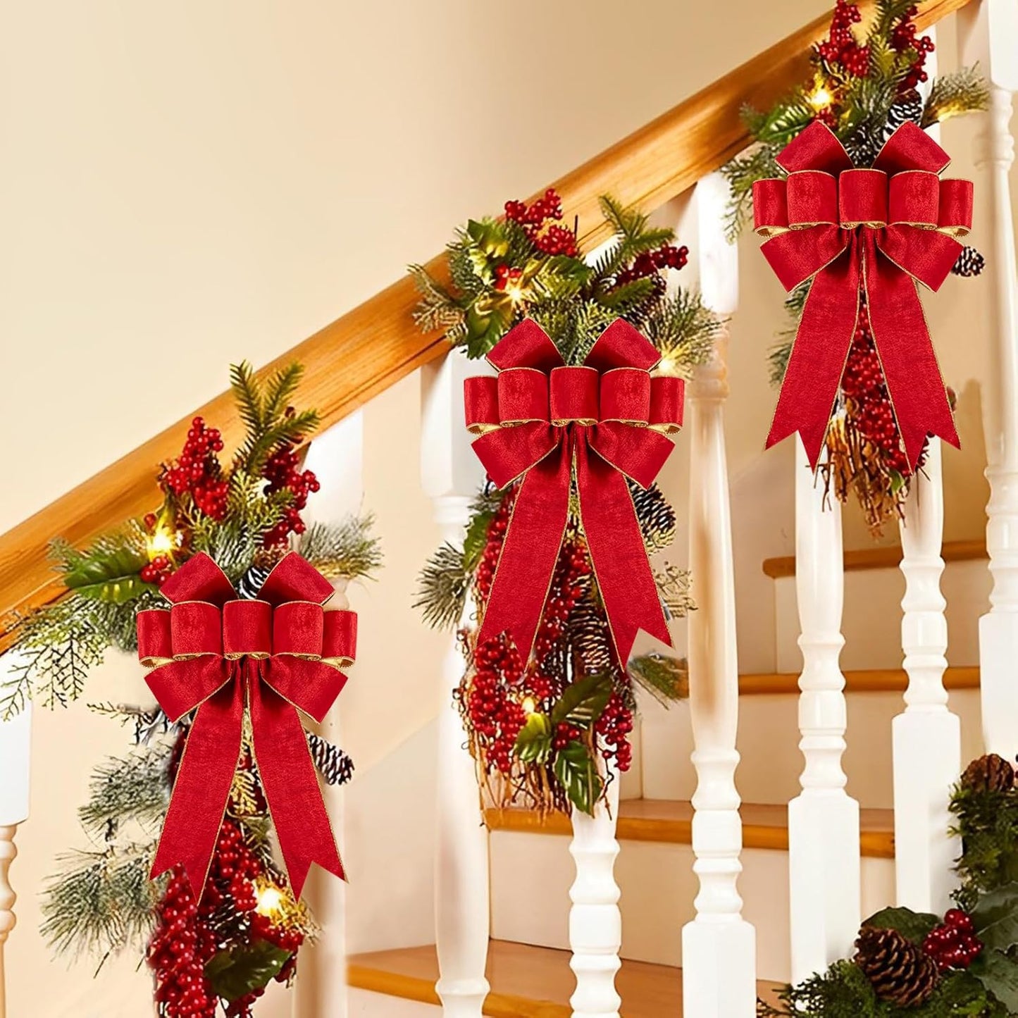 1Pack Large Christmas Bows Velvet Red Bows Holiday Red Christmas Bows Decorations for Wreath Velvet