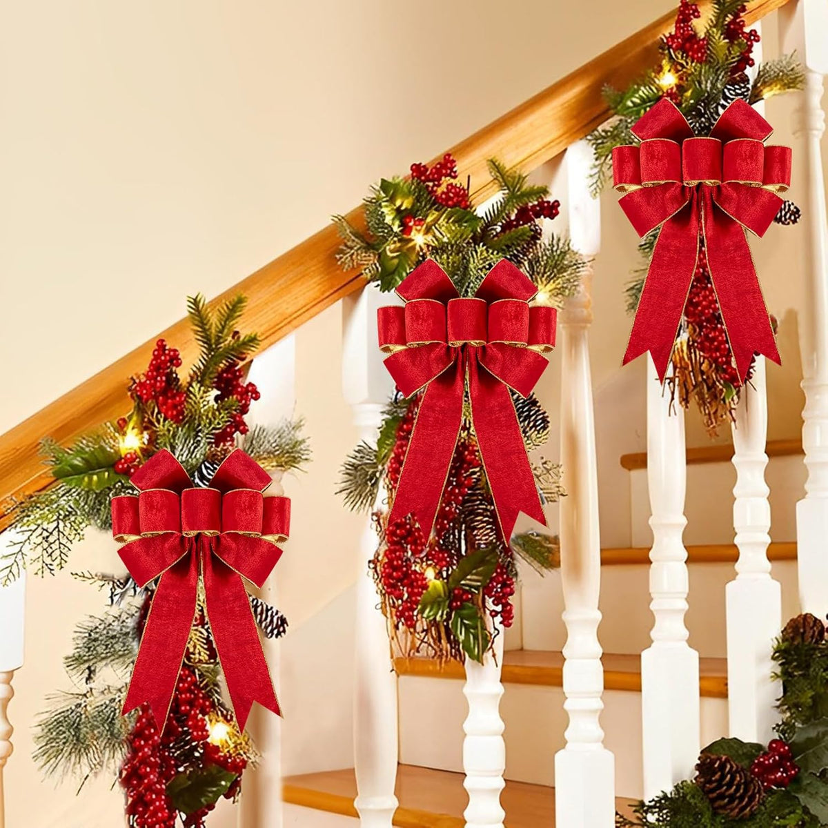 1Pack Large Christmas Bows Velvet Red Bows Holiday Red Christmas Bows Decorations for Wreath Velvet