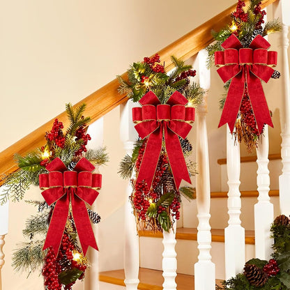 1Pack Large Christmas Bows Velvet Red Bows Holiday Red Christmas Bows Decorations for Wreath Velvet