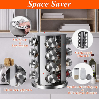 DOUBLE 2 C Revolving Countertop Spice Rack Stainless Steel Seasoning Storage Organization,Spice