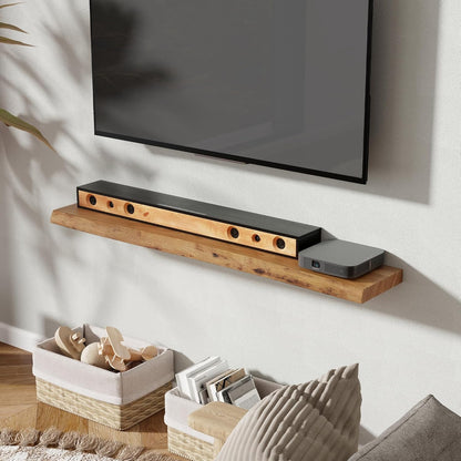 Fun Memories 48" Floating Shelves for Wall, Live Edge Solid Elm Wood Floating Shelf with Invisible