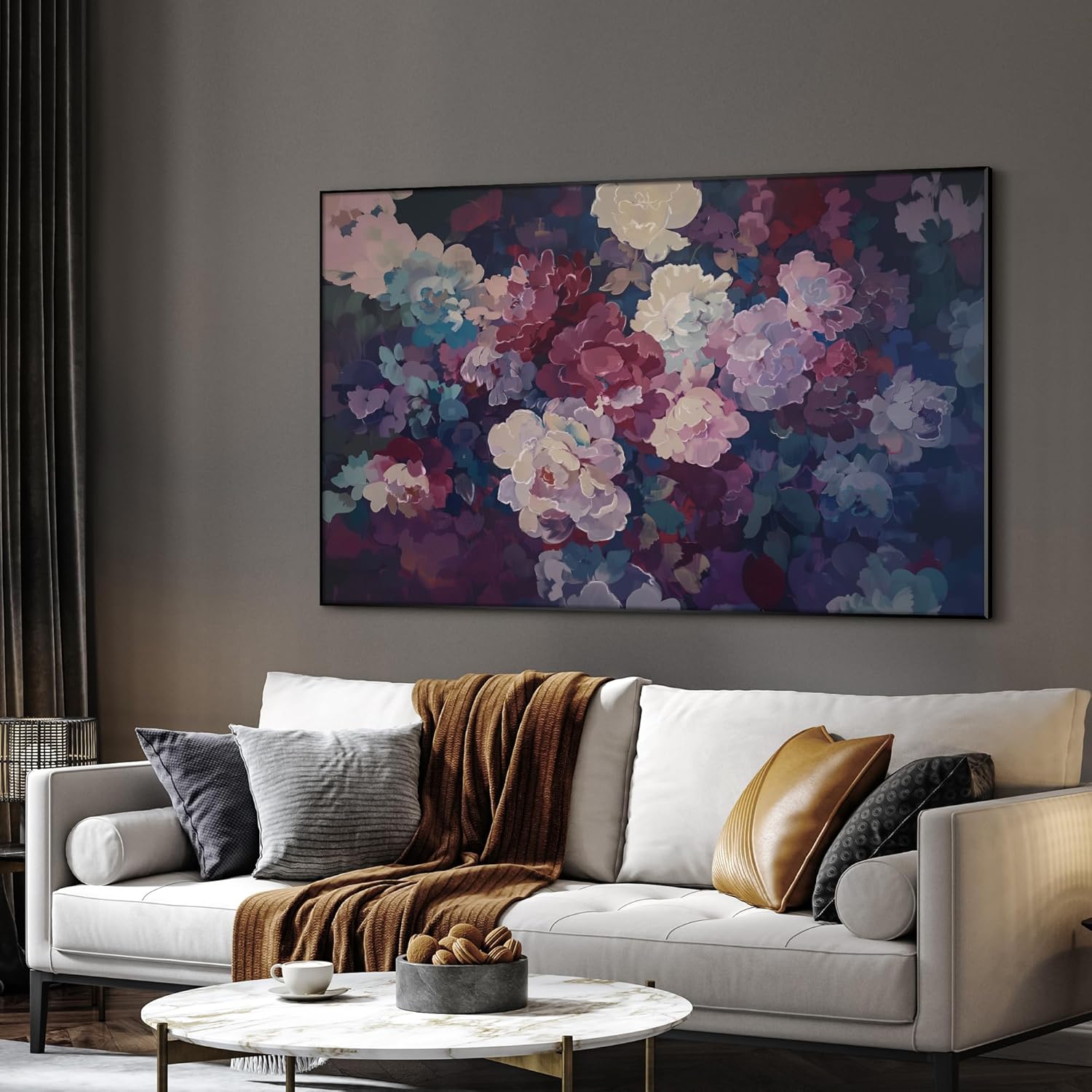 SIGNWIN 30"x60" Extra Large Framed Wall Art Bold Peony Bloom in Colorful Impressionist Style, Lush