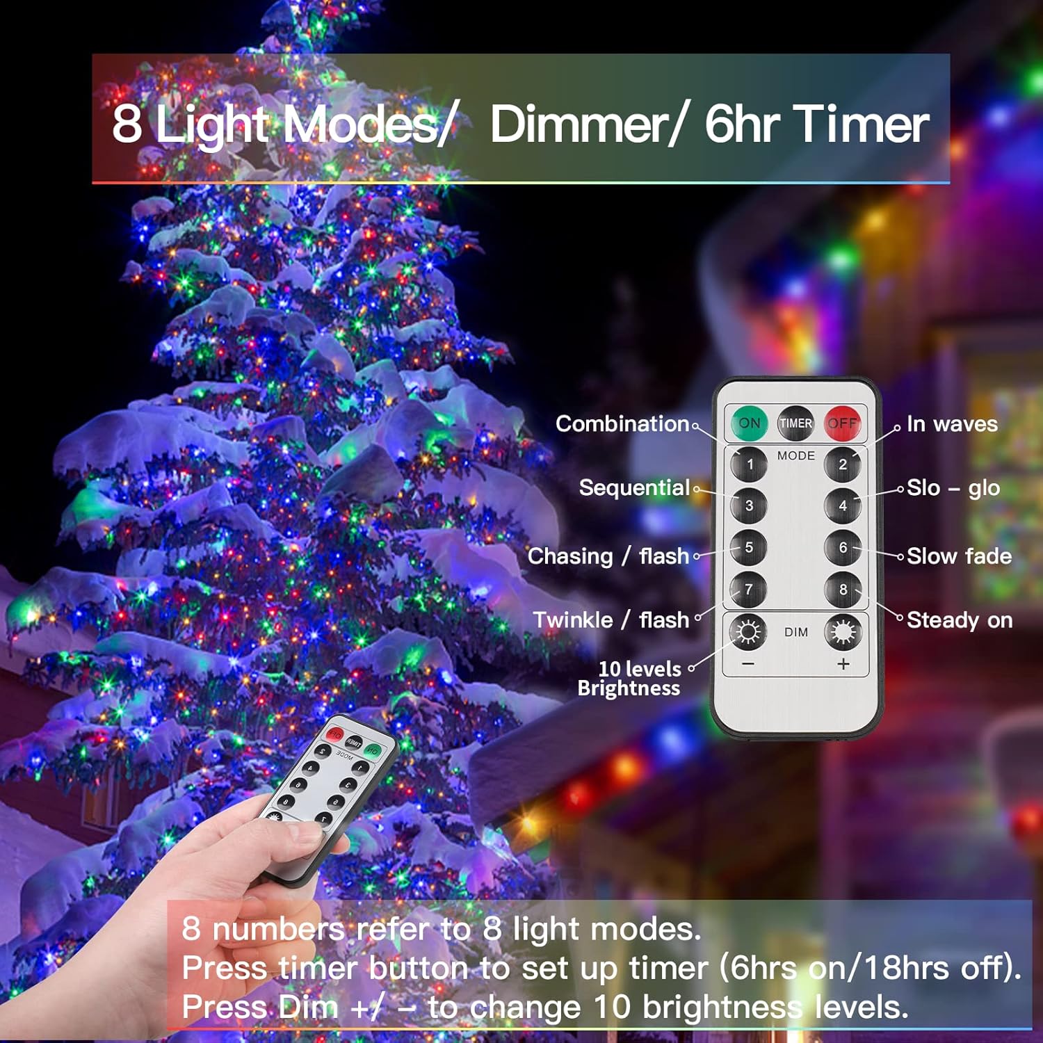 suddus 66ft 200 LED Outdoor String Lights, Multi Color Fairy Lights Battery Operated with Remote