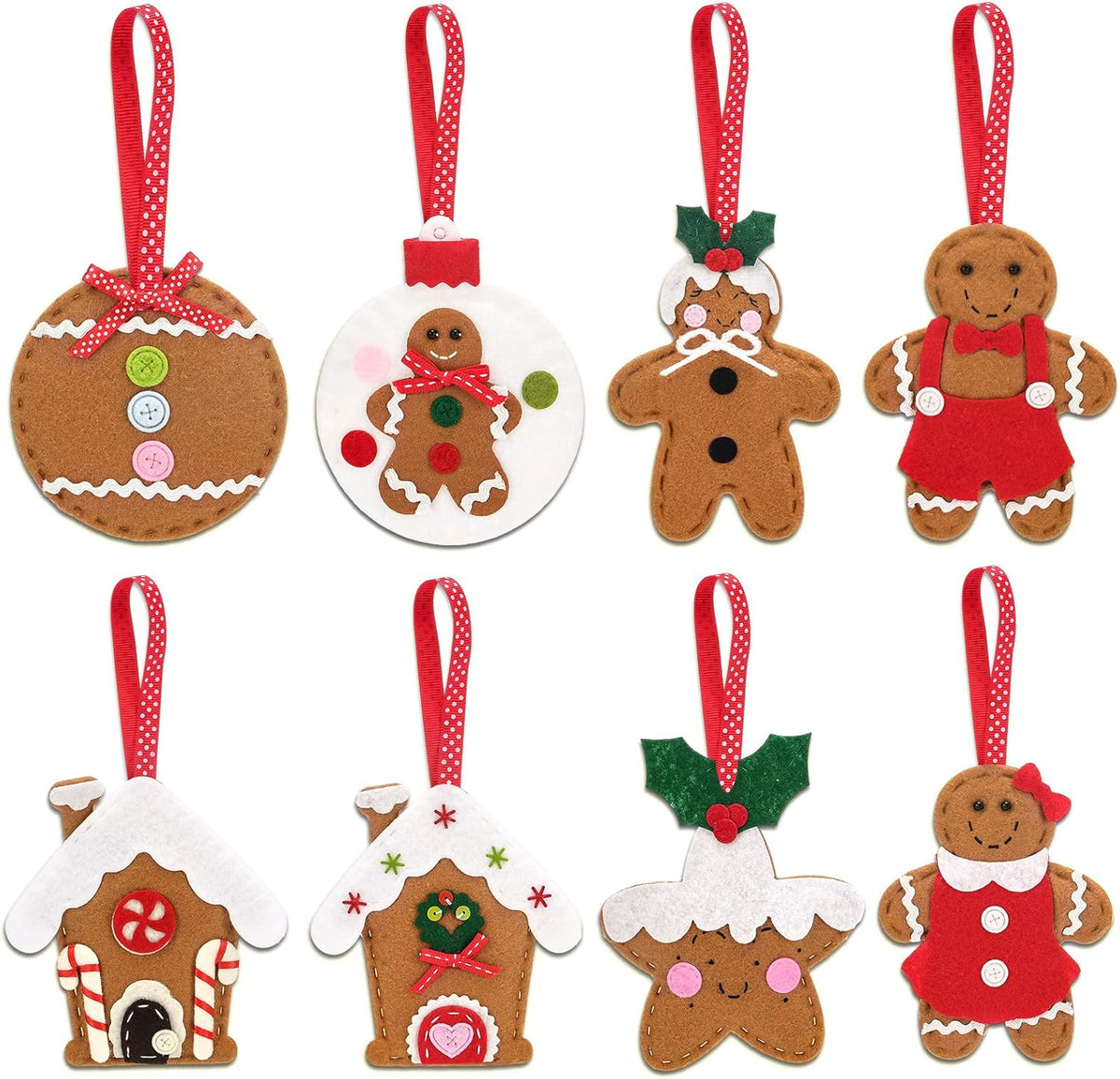 Skylety 8 Pieces 3D Christmas Tree Ornaments Set Felt Santa Snowman Candy Cane Ornament, Stocking