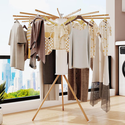 Clothes Drying Rack Tripod,Drying Rack Clothing,Laundry Drying Rack,Floor Standing,16 Wooden