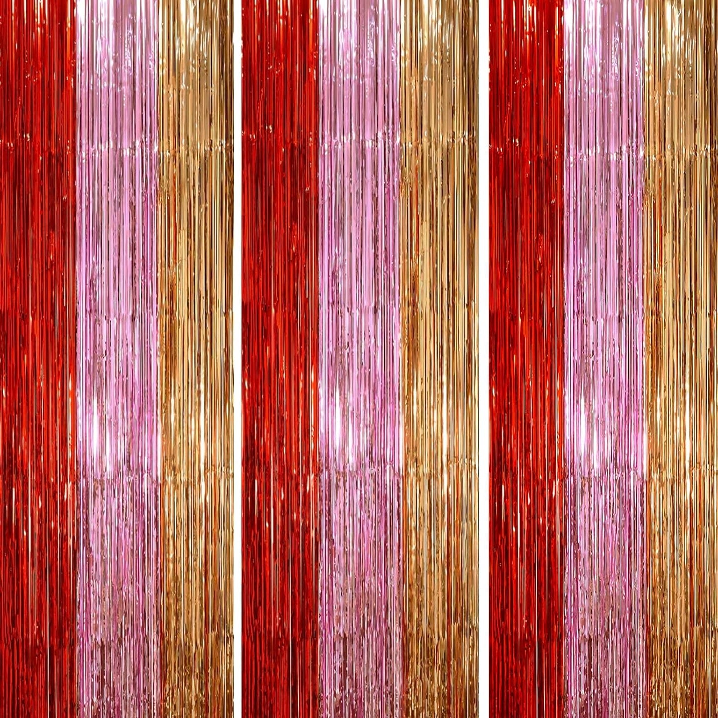 3 Pack 3.3 x 8.2 ft Valentine Foil Fringe Backdrop Curtains, Tinsel Streamers Party Decorations