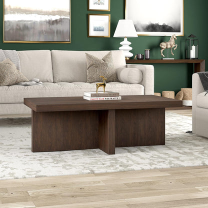 Henn&Hart 44" Rectangular Wood Pedestal Low-Profile Coffee Table for Living Room, Family Room, or
