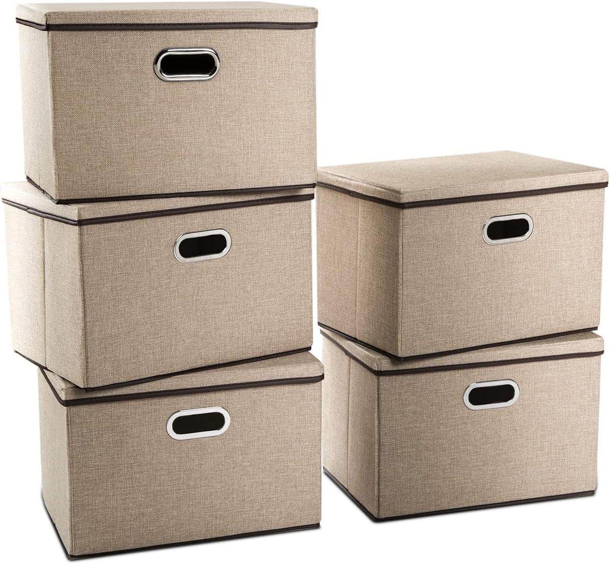 PRANDOM Large Collapsible Storage Baskets with Lids [5-Pack] Jute Fabric Foldable Storage Bins