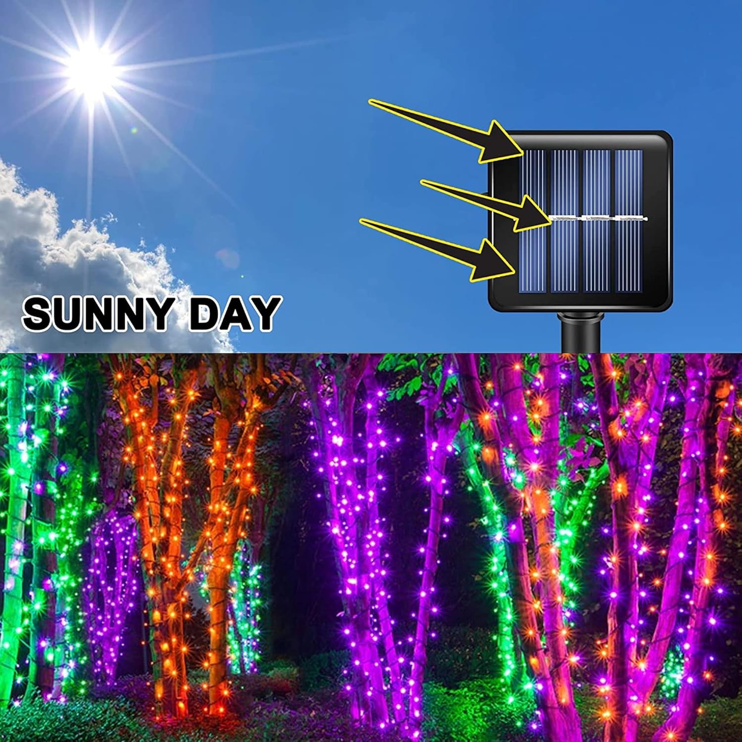 Purple and Orange Solar Halloween Lights Outdoor, Total 80 FT 240 LED Solar Powered Waterproof