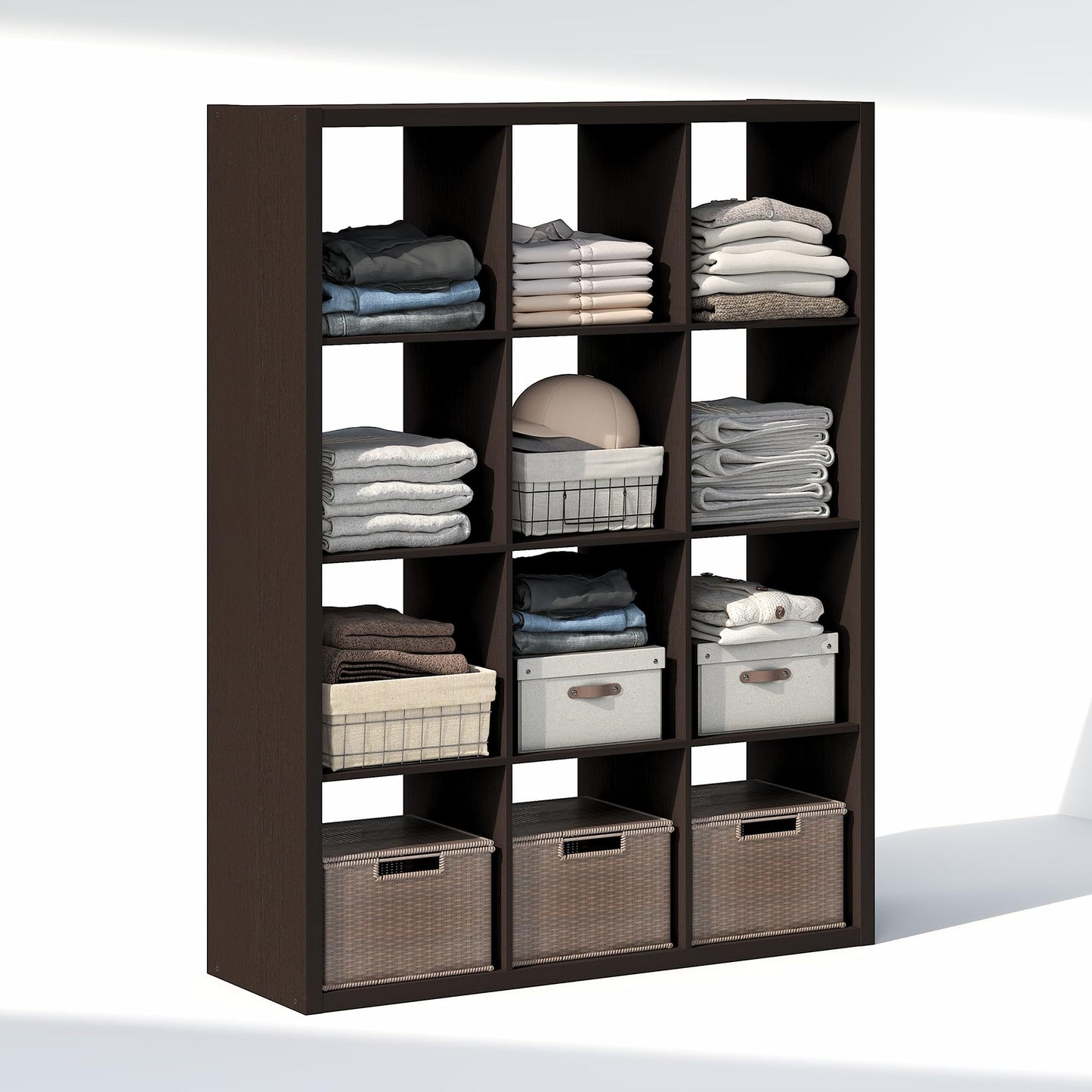 Furinno Cubic Extra Thick 12-Cube Closet Organizers and Storage, Dark Oak