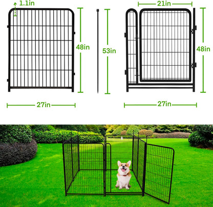 Garden Fencing 48in High, 12 Panels Total 26.6Ft(L) Dog Fence Outdoor for Yard, Gate 21 in Wide
