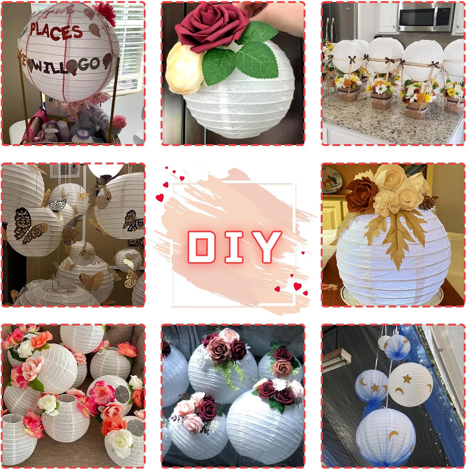 12Pcs Round Paper Lanterns Assorted Sizes (6" 8" 10" 12") for Home Decor, Restaurant, Church